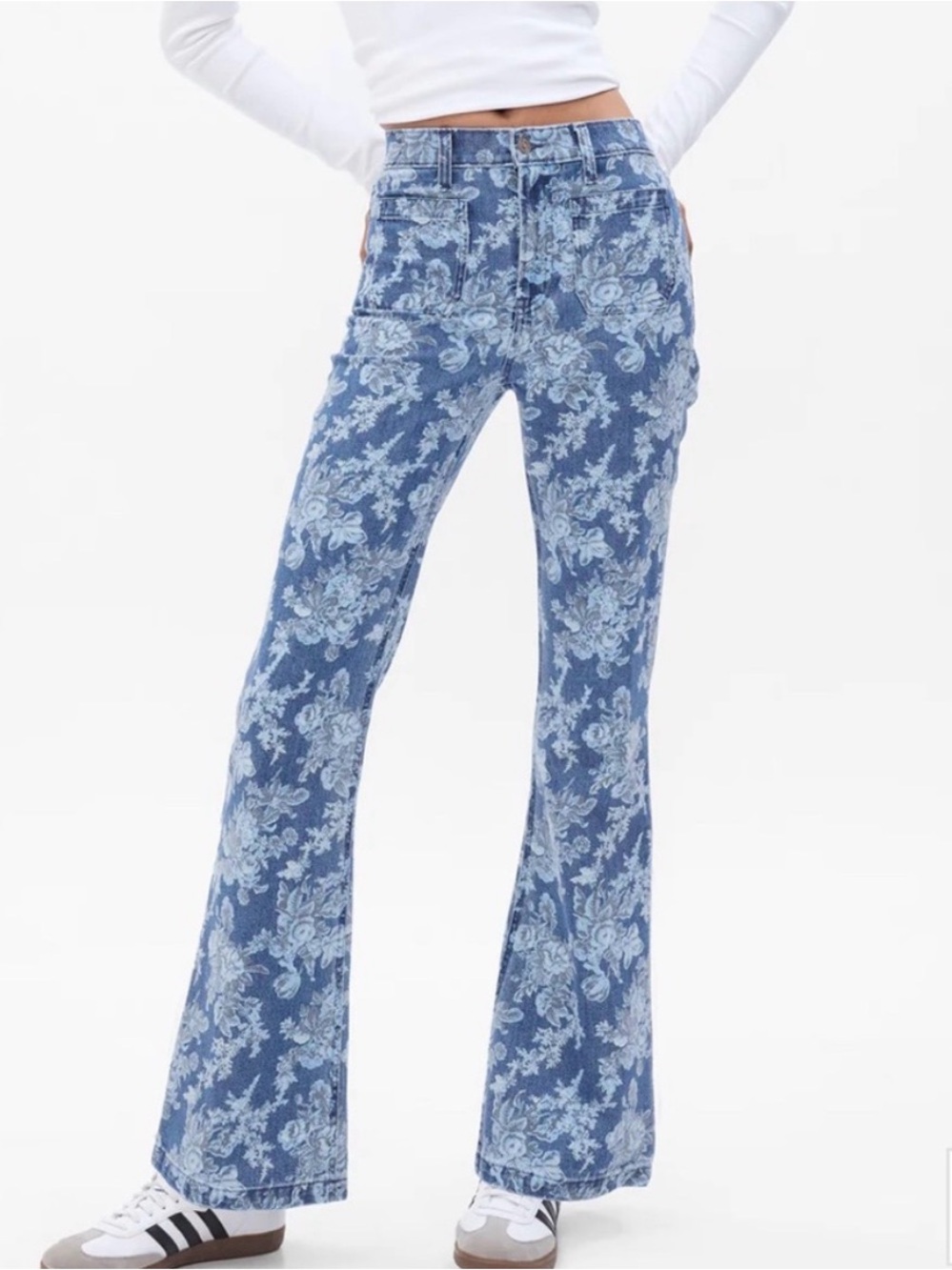 GAP LoveShackFancy Floral High Rise Flare Jeans Boho 70’s Women’s Size 24 NEW